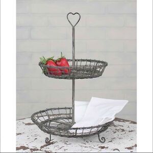 Farmhouse Wire Two Tier Snack Cupcake Cookie Stand Distressed Barn Roof Finish
